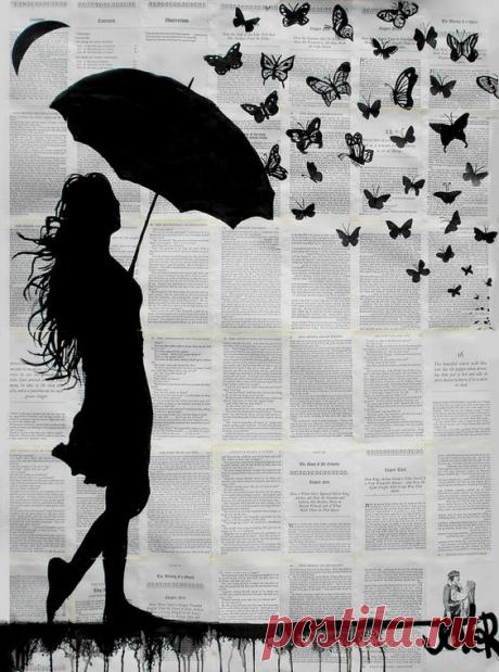 Artist: Loui Jover; Ink 2013 Drawing &quot;butterfly rain&quot;