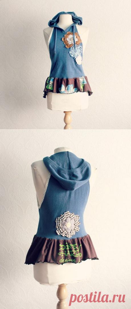 Upcycled Clothing Hooded Vest Women's Blue от BrokenGhostClothing