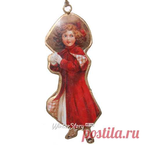 Металлическая елочная игрушка Девочка в шляпке 16 см, подвеска купить в интернет-магазине Winter Story eli.ru, ID60581