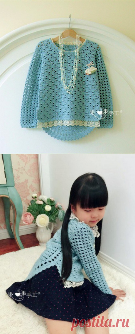 ОЧАРОВАТЕЛЬНЫЙ ПУЛОВЕР ДЛЯ ДЕВОЧКИ.Крючок