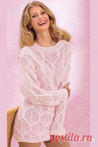 Удлиненный ажурный пуловер