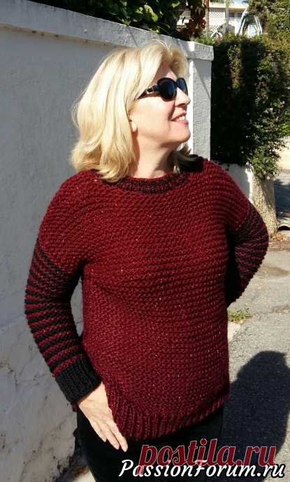 Теплый пуловер из толстой пряжи платочной вязкой. | Вязание спицами. Работы пользователей