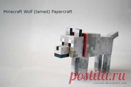 Minecraft Wolf (tamed) Papercraft +DOWNLOAD Size: 8 cm in height and 16 cm in lenght.I used a normal wolf template found on internet and then tamed him. Difficulty Level:Easy Download:[link]