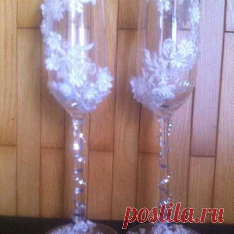 Свадебные фужеры ручной работы😍😍😍😍😍😍