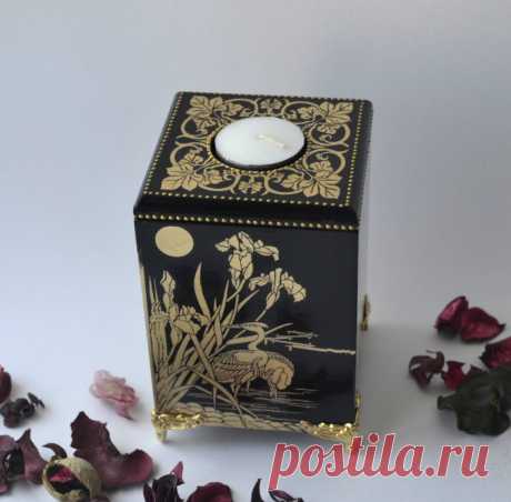 Шкатулка- подсвечник в стиле ""шинуазри" Декупаж. рисунок поталь.