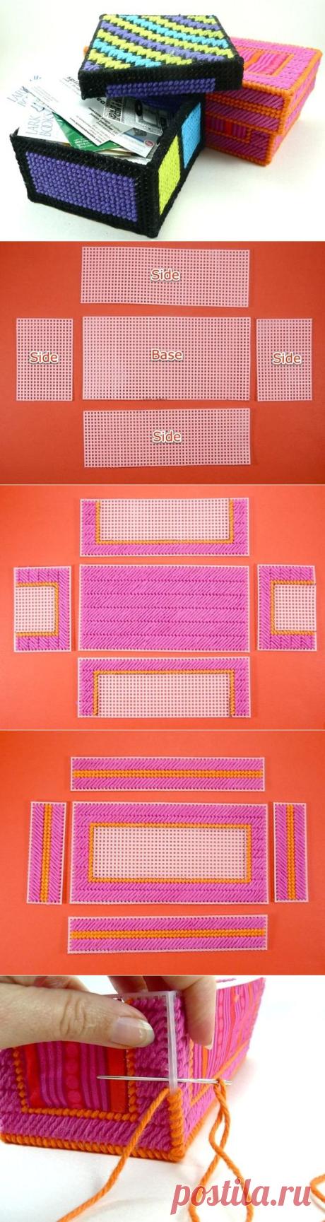 Как сделать коробку из пластиковой канвы / KNITLY.com - блог о рукоделии