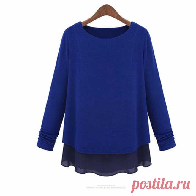 blouse long Picture - More Detailed Picture about Women Knitted Jumper Sweater Chiffon Hem Splicing BlouseGirl Loose Top Crewneck Women Pullovers Picture in Pullovers from Judy......Store | Aliexpress.com | Alibaba Group