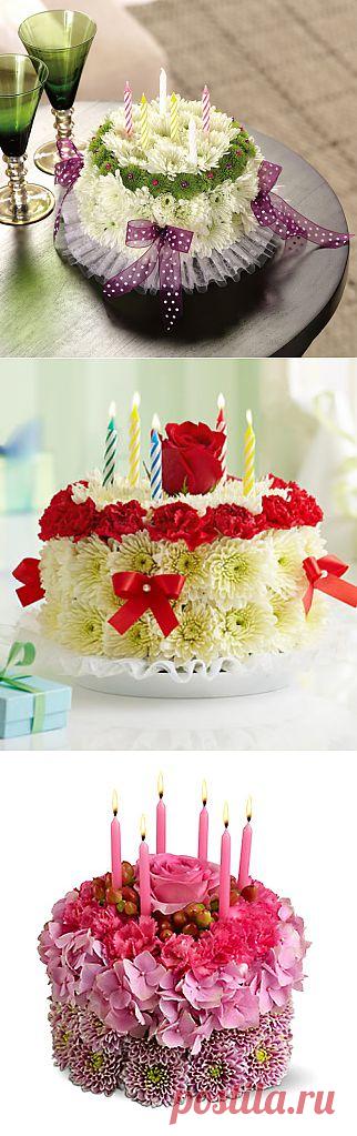 Торт из живых цветов. Видео МК.