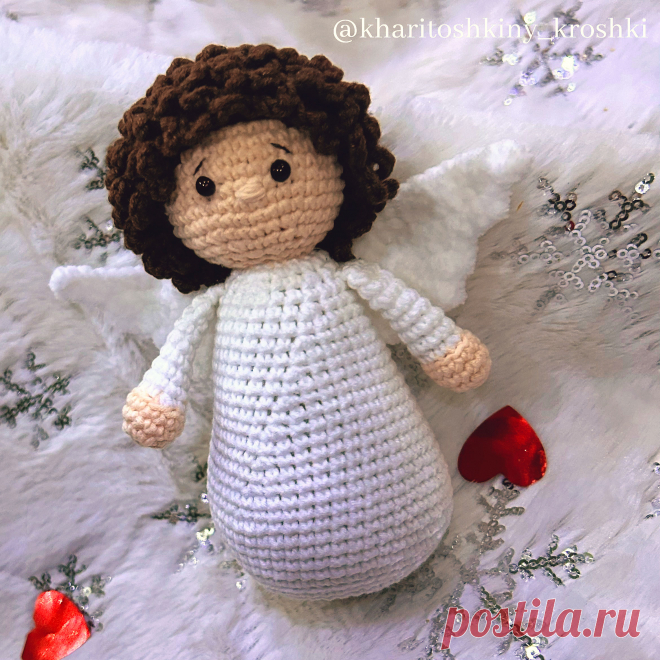 PDF Ангелок крючком. FREE crochet pattern; Аmigurumi toy patterns. Амигуруми схемы и описания на русском. Вязаные игрушки и поделки своими руками #amimore - ангел, маленький ангелок, рождественский ангелочек, кукла, куколка, украшение к 14 февраля.
