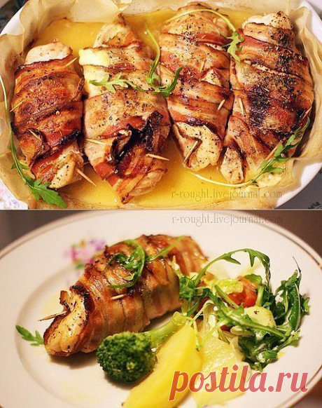Куриное филе, запеченное с сыром и беконом