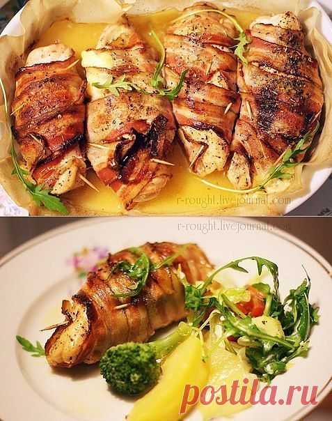 Куриное филе, запеченное с сыром и беконом