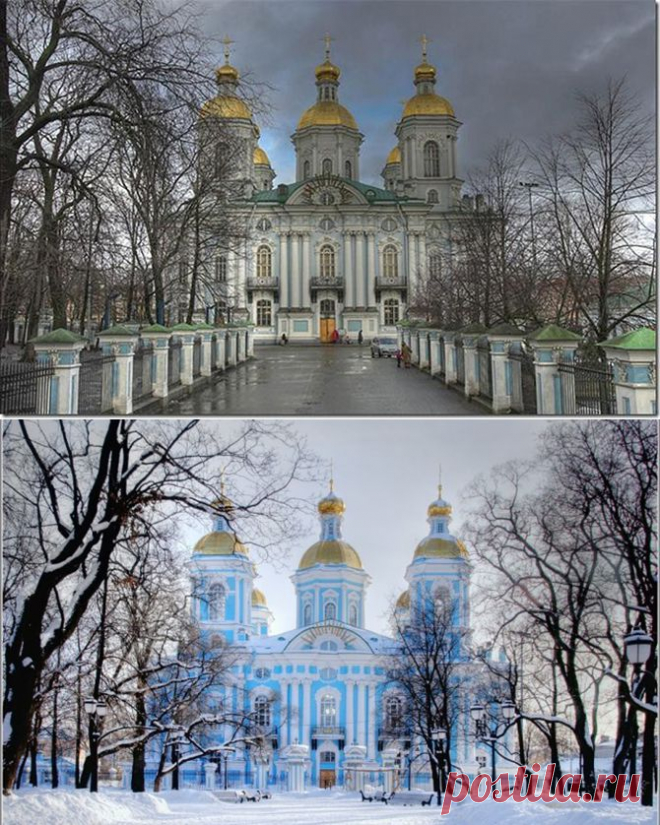 Никольский морской собор в Санкт-Петербурге. Красивый храм в стиле елизаветинского барокко, расположенный на Никольской площади.  Он был построен в период с 1753 по 1762 год (архитектор С. И. Чевакинский) на морском полковом дворе на месте деревянного храма, вмещает около пяти тысяч человек. Рядом с собором стоит четырёхъярусная, завершенная высоким шпилем колокольня. | Красивейшие храмы России