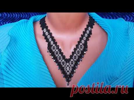 Necklace CORNER/Beaded necklace/Black necklace/Diy/Beaded/Колье из бисера своими руками/Колье УГОЛОК