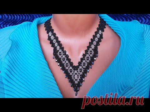 Necklace CORNER/Beaded necklace/Black necklace/Diy/Beaded/Колье из бисера своими руками/Колье УГОЛОК