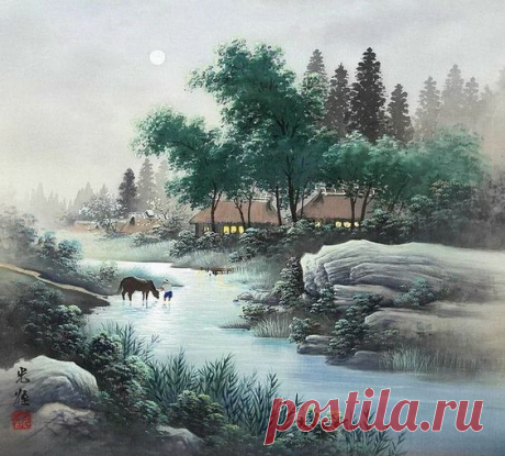 Картины современного японского художника Коукеи Кодзима (Koukei Kojima) в стиле «сансуй».