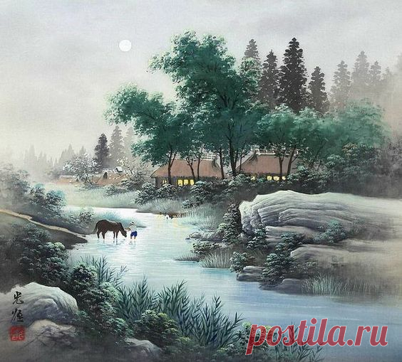Картины современного японского художника Коукеи Кодзима (Koukei Kojima) в стиле «сансуй».