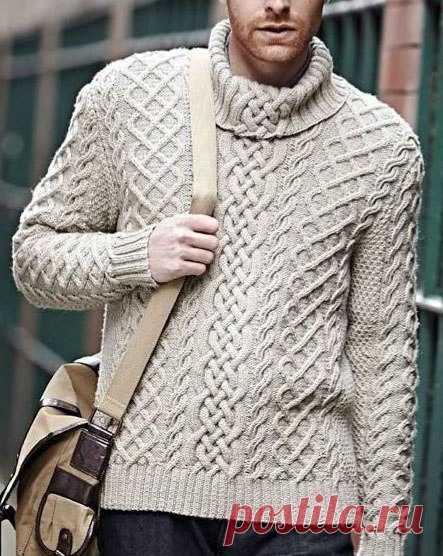 Мужской джемпер от Cable, Designer Knits с аранскими узорами.