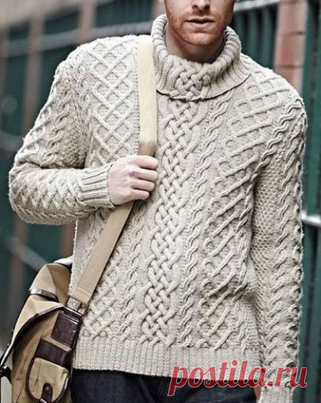 Мужской джемпер от Cable, Designer Knits с аранскими узорами.