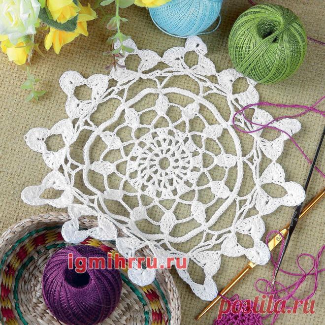 Ажурное вязание. Салфетка белого цвета. Вязание крючком со схемами и описанием