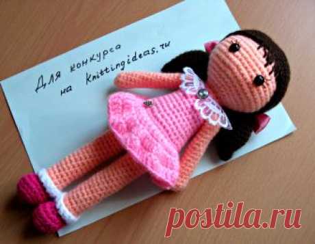 Девочка в розовом, куколка крючком Кукла игровая связана крючком, рост 32 см