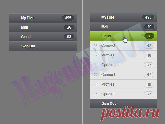 Вертикальное аккордеон меню на CSS3 и jQuery - MagentaWAVE