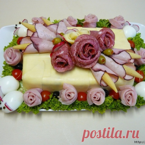 Как сделать розы из колбасы и ветчины + море закусочных тортов