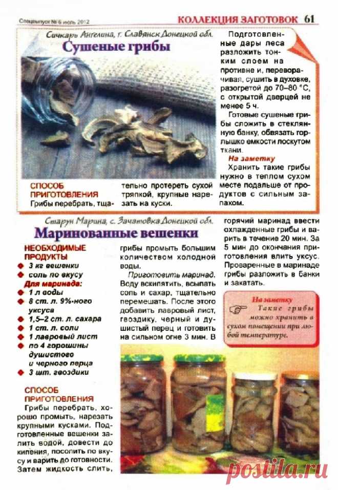 Сушеные грибы. Маринованные вешенки