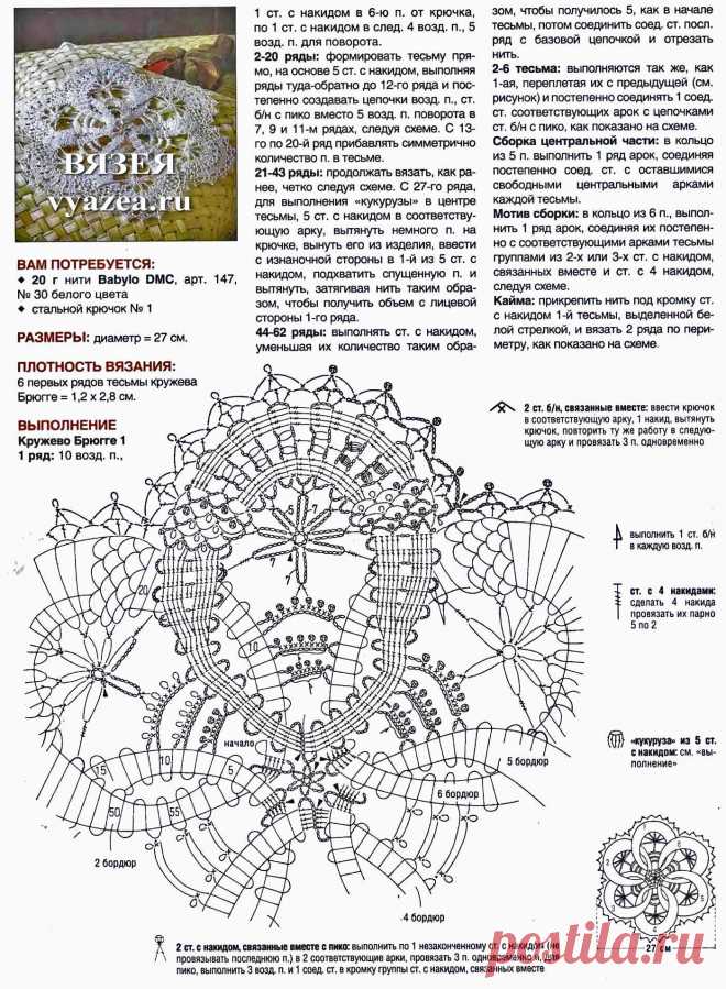 Оригинальная салфетка крючком схема описание