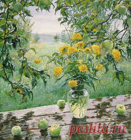 Художник Елена Бархаткова
"Золотые шары под дождём"