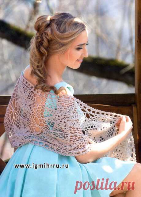 Легкий ажур. Бежевый шарф из мотивов. Крючок