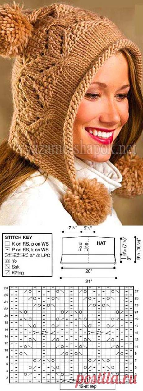 Оригинальная зимняя шапка с помпоном спицами | ВЯЗАНИЕ ШАПОК: женские шапки спицами и крючком, мужские и детские шапки, вязаные сумки