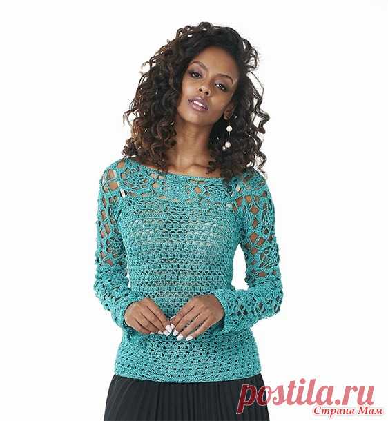 Бирюзовый пуловер Tiffany Glamour - Все в ажуре... (вязание крючком) - Страна Мам