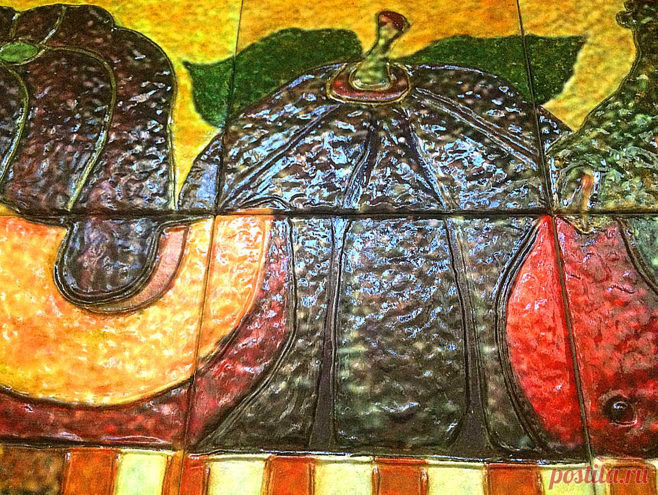 плитка керамическая ручной работы, плитка ручной работы, панно из плитки, панно керамическое натюрморт, панно фрукты, панно фрукты и овощи