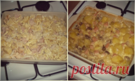 Рецепт картофельной запеканки с грибами, сыром и ветчиной