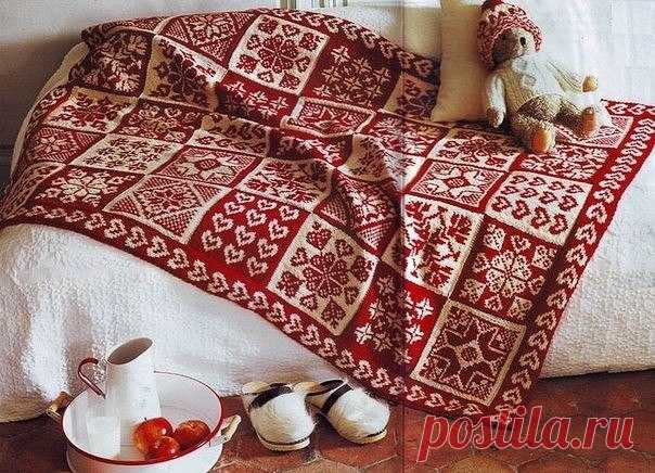 Плед жаккардовым узором спицами. Жаккардовые узоры для пледа | Домоводство для всей семьи.