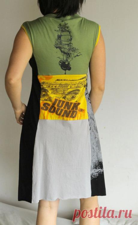 Patchwork tee shirt upcycled dress by pioupioukids on Etsy