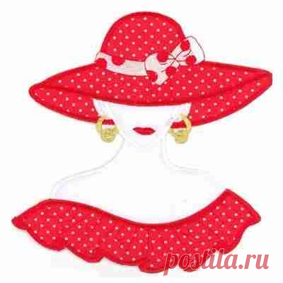 Red Hat Lady w/White Polka Dots Iron On Patch - Large