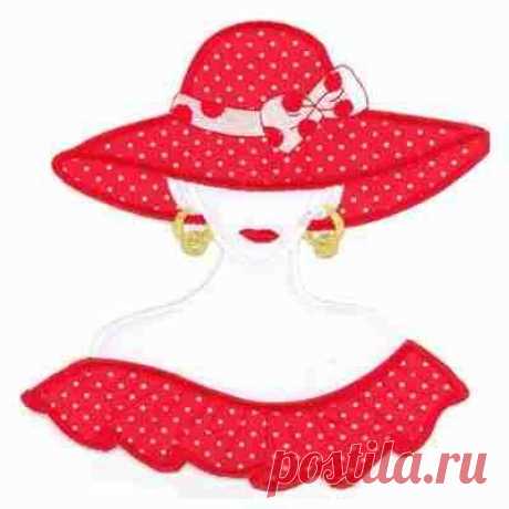 Red Hat Lady w/White Polka Dots Iron On Patch - Large