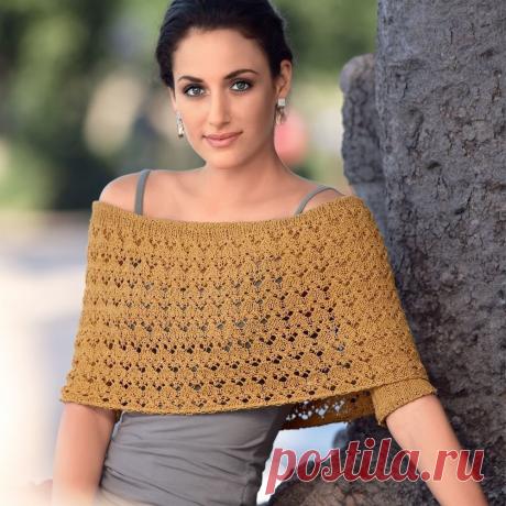 Ажурное болеро с открытыми плечами

Интригующая и оригинальная модель для торжественных случаев. Она несложна в исполнении, необычна и очень элегантна.

Размер 

Обхват 108 см, высота 29 см 

ВАМ ПОТРЕБУЕТСЯ
Пряжа (55% хлопка, 25% полиамида, 20% шелка; 125 м/50 г) — 300 г золотисто-желтой; спицы №3; круговые спицы №3 и 3,5 длиной по 80 см.

УЗОРЫ И СХЕМЫ

ЛИЦЕВАЯ ГЛАДЬ
Лицевые ряды — лицевые петли, изнаночные ряды — изнаночные петли. 

РЕЗИНКА
Попеременно 2 лиц., 2 изн.

А...