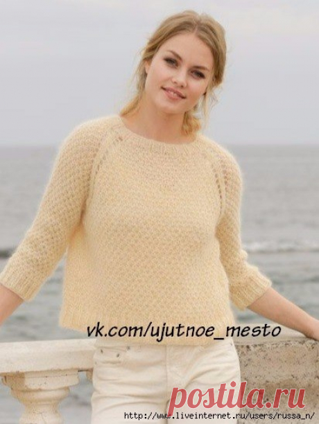 Размеры XS/S - M - L - XL - XXL - XXXL

Материалы
Пряжа DROPS ALPACA (100% альпака, 50 г/167 м) 3-3-4-4-5 мотков цвета 2110, пряжа DROPS KID-SILK (75% мохер, 25% шелк, 25 г/200 м) 5-5-5-6-6-7 мотков цвета 01, спицы чулочные и круговые 6 мм и 7 мм

Плотность вязания
13 петель и 15 рядов = 10х10 см узором рис нитью в 3 сложения на спицах 7 мм

Примечание: узор рис вязать по схеме А.1. Модель вяжется по кругу сверху вниз.
Реглан: накид, 1 лиц.п., маркер, 1 лиц.п., накид; в сл...
