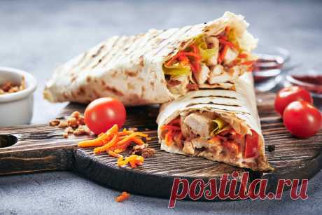 Рецепт ПП шаурмы с курицей. Полезная шаурма с курицей в лаваше