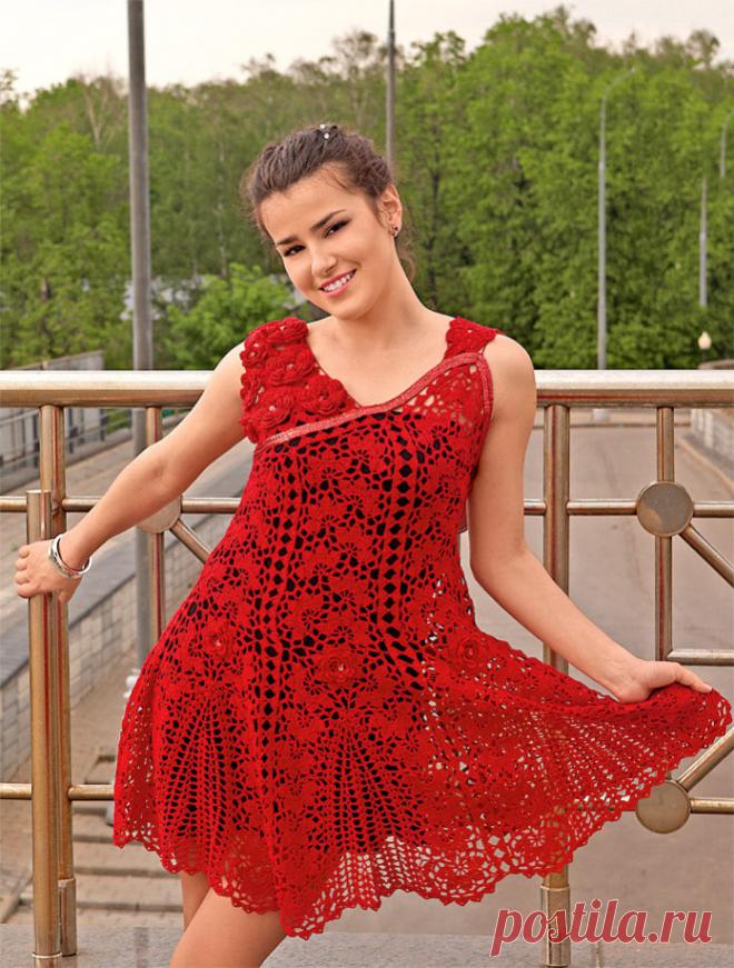 Красное вязаное платье крючком свободного силуэта - Портал рукоделия и моды