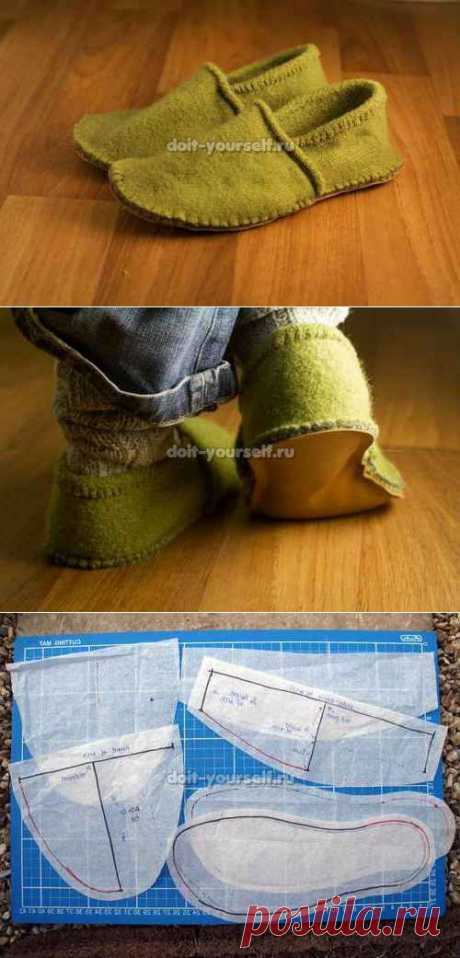 Как сшить домашние тапочки из старого шерстяного свитера