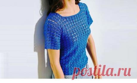 Лёгкий летний джемпер, связанный крючком ажурным узором | Идеи рукоделия | Дзен