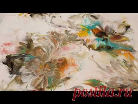 Acrylic pouring Big canvas. Balloon &Dip Flowers Акриловая Заливка.Смешанная техника часть (2) #0213