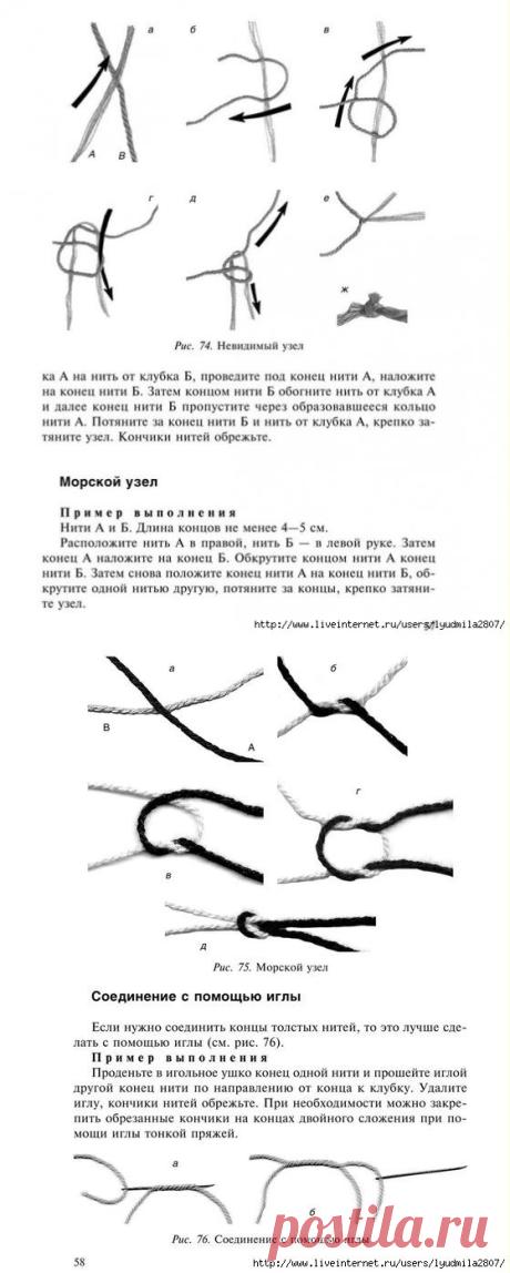 Присоединение новой нити. Узлы (Л.Семёнова, "Остатков пряжи много не бывает")