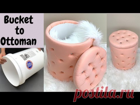TRANSFORM A SIMPLE BUCKET INTO AN OTTOMAN WITH STORAGE- DIY storage ideas