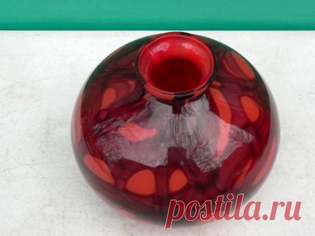 Vintage 1930s Art Deco Kralik Bohemian Red Art Glass Ball Vase | eBay