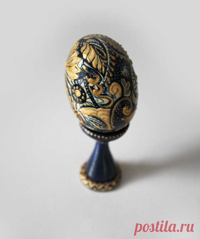 Easter egg blue painted wooden egg hand painted egg | Etsy