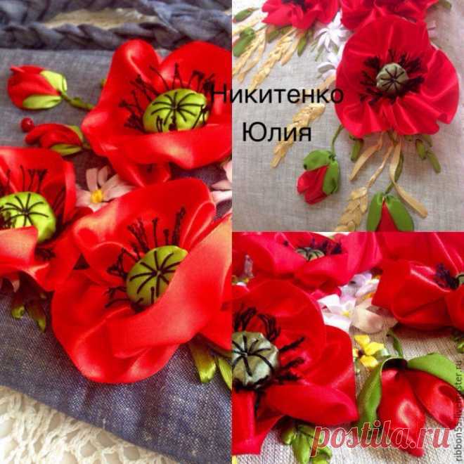 Вышиваем цветок мака атласными лентами Вышиваем цветок мака атласными лентамиДля одного мака берем ленту 5 см шириной и длинной 60 см. Мак делаю из 4-х лепестков, то есть на каждый лепесток по 15 см. Схема сборки похожа на схему сирениСобрали, приложили, пришили. Четвертый лепесток пришиваю над- между 1-м и 2-м лепестком.Из...